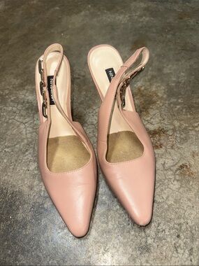 Nina Blush Pink Leather Slingback Pointed-Toe Heels